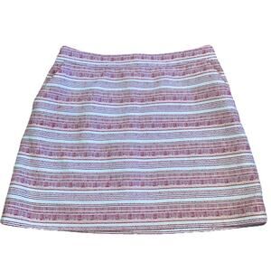 LOFT Textured Mini Skirt Size 12 Red White Lined Pockets Tweed Style